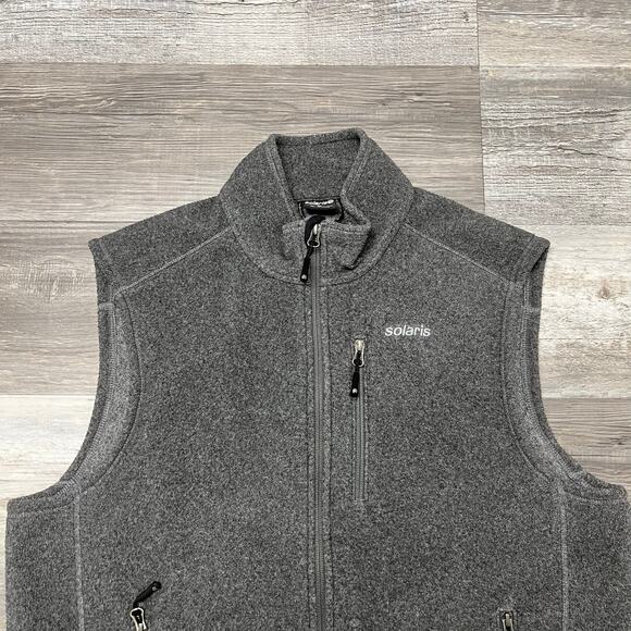 Solaris Fleece Black Gray Mens Large Mock Neck Full-Zip Outdoor Cozy Vest Jacket - Picture 2 of 8